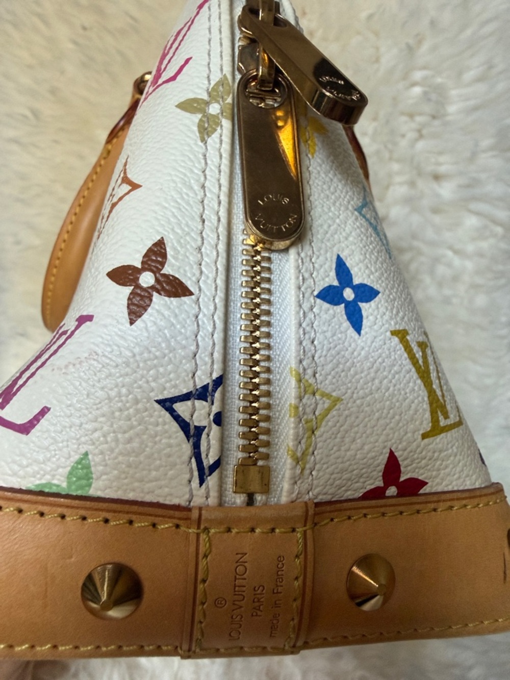 Louis Vuitton White Murakami Multicolor Monogram Alma Satchel with Tan Trim - Picture 4 of 9
